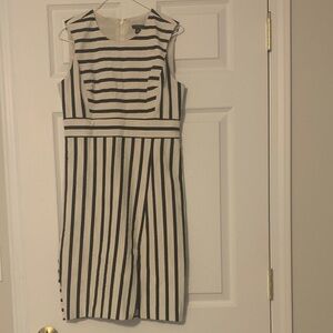 Ann Taylor Black and White Striped Midi Dress